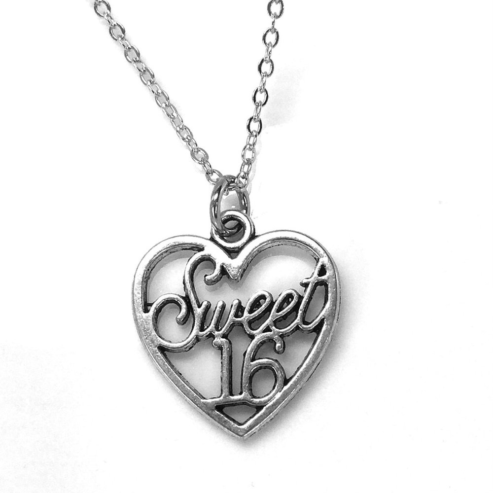 Small Sweet 16 Heart Charm Necklace